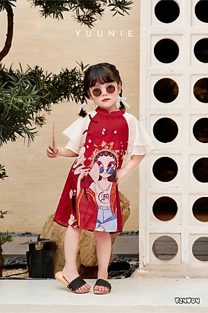 Đầm váy sườn xám áo dài cho bé gái mẫu phiền nương diện lễ tết năm mới size 9-30kg hàng thiết kế