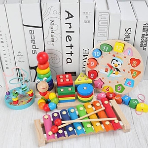 Đồ chơi gỗ thông minh phát triển trí tuệ cho bé, Combo 6 món đồ chơicho bé giáo cụ montessori