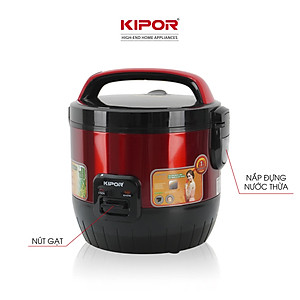 Nồi cơm điện KIPOR KP-N6518 - 1.8L - Nồi cơ dung tích lớn 4-6 người ăn, chống dính TEFLON 3mm 1Kg, màu đỏ/vàng đa năng -Hàng chính hãng- Bảo hành tại nhà 12 tháng