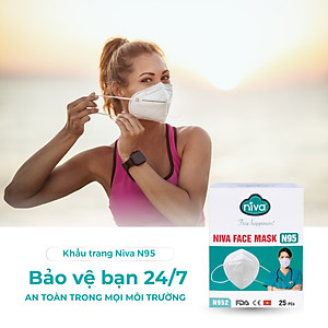 Khẩu Trang Niva N95 Hộp 25 Chiếc Ngăn Giọt Bắn, Lọc Vi Khuẩn, Không Gây Kích Ứng Da, Hàng Chính Hãng Cao Cấp