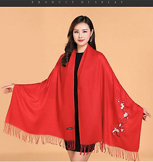Khăn len quàng cổ nữ thêu hoa Cashmere chất len dệt mịn