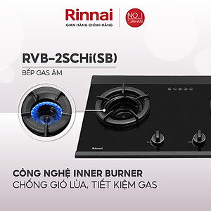 Bếp gas âm đầu đốt trong Rinnai RVB-2SCHi(SB) mặt bếp kính SCHOTT và kiềng bếp gang - Hàng chính hãng