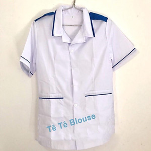 Bộ quần áo Blouse điều dưỡng nam nữ có viền xanh cho thực tập sinh - áo điều dưỡng, y tá có cầu vai xanh