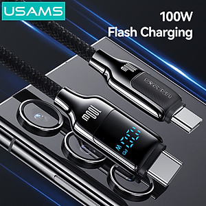 Cáp sạc nhanh USAMS SJ742 Type-C To Type-C 100W Digital Display Zinc Alloy HX Series tương thích IP15 series ( Hàng Chính Hãng)