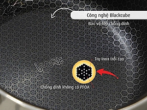 [Hàng chính hãng] Nồi nông inox iMat Blackcube 22cm, Cao 9.8cm, Thể tích 3.2l, Phủ chống dính Daikin-Nhật Bản thế hệ mới