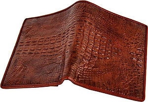 Ví Nam Da Cá Sấu Nguyên Con Kiểu Đứng Huy Hoàng HT2239 (12.5 x 10 cm) - Nâu Đất