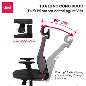 Ghế Xoay Văn Phòng Công Thái Học Cao Cấp Có Khóa Ngả Lưng 135 Độ Gối Tựa Lưng 2 Lớp Deli Tựa Cổ 3D Tùy Chỉnh Tay Vịn - Hỗ Trợ Đốt Sống Cổ Tối Ưu Tư Thế Ngồi - Ghế Giám Đốc Bảo Hành 3 Năm
