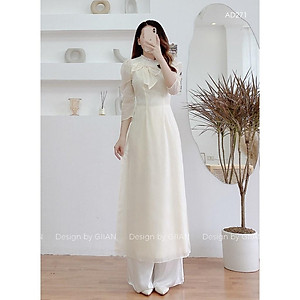 Áo Dài Cách Tân Đính Hoa Ngực Thiết Kế Chính Hãng Nguyễn Phan, Áo Dài Nữ 4 Tà Tay Loe Nữ Tính