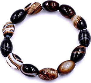 Vòng chuỗi đeo tay Lu Thống Mã Não Nâu Sọc Oval - hợp mệnh Kim, mệnh Thổ