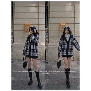 Áo khoác cardigan len kẻ ô Phong cách Hàn của giới trẻ