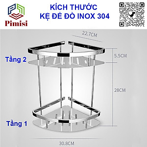 Kệ góc nhà tắm để đồ gắn tường trong phòng vệ sinh không cần khoan Pimisi inox 304 hình tam giác đựng đồ trong phòng tắm hoặc kệ nhà bếp 1 - 2 tầng thông minh dán tường bằng keo siêu chắc hoặc khoan đinh vít | Hàng chính hãng