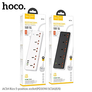 Ổ cắm điện cao cấp đa năng công suất cao 2500W, với 3 cổng USB và 1 cổng Type-c, 5 ổ cắm tiện lợi hỗ trợ sạc nhanh chống cháy, nổ AC14 - Hàng nhập khẩu (màu ngẫu nhiên)