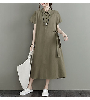 Đầm sơ mi nữ form rộng dáng dài có dây thắt nơ sườn phong cách vintage Hàn Quốc da61