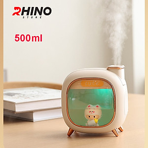 Máy phun sương, xông tinh dầu Rhino H809 500ml tạo ẩm, 2 đầu phun kèm đèn ngủ - Hàng chính hãng