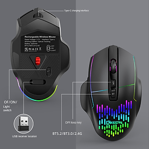 Chuột led gaming không dây X11 -  Bluetooth + Usb Wireless 2.4G - Pin sạc cổng typeC - Chống ồn - chống mỏi cổ tay - Hàng nhập khẩu