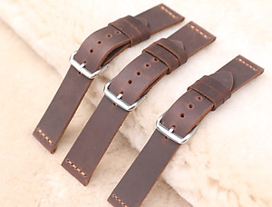 Dây đồng hồ da bò sáp nâu đỏ sậm kèm khóa handmade