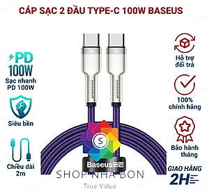 Cáp sạc Baseus Type C 100W, Cáp sạc siêu nhanh 100W Baseus Metal Data Cable Type C to Type C (100W) - Hàng nhập khẩu