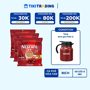 [Tặng Ca đá 900ml ] Combo 3 Bịch NESCAFE 3IN1 Công thức cải tiến - VỊ NGUYÊN BẢN Bịch 46  gói