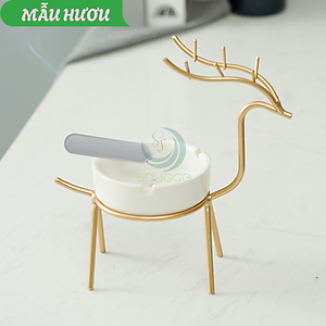 Gạt Tàn Hình Hươu Nghệ Thuật Cao Cấp- Gạt Tàn Trang Trí Kiểu Dáng Hươu Vàng- Gạt Tàn Sứ Hươu Vàng Phong Cách Bắc Âu- Gạt Tàn Sứ Kèm Giá Đỡ Hươu Kim Loại