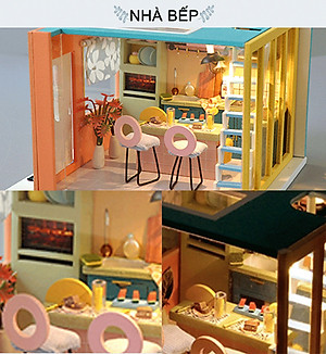 Mô hình nhà búp bê lắp ghép bằng gỗ Mẫu Biệt Thự 3 Tầng Sáng Tạo tặng kèm Cót Nhạc ,dụng cụ lắp ghép, keo silicon