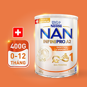 Sữa bột NAN INFINIPRO A2 1 với công thức đầu tiên chứa đạm A2, 6HMO & Lợi khuẩn kép nhập khẩu Thụy Sĩ - Hộp 400g (0 - 12 tháng)