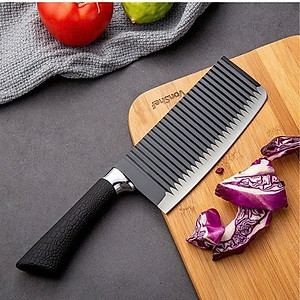 Dao bếp Nhật thiết kế gợn sóng giảm tiếp xúc với thực phẩm , chống dính ,không rỉ , sắc bén cán dao bọc cao su êm ái chống trơn trượt khi cầm 