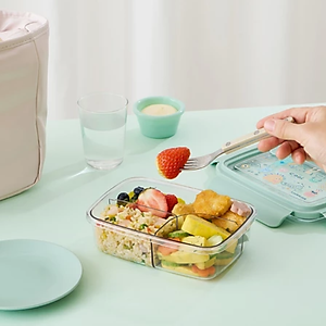 Hộp cơm nhựa 3 ngăn trong suốt  LocknLock 750ml - LCB501 và 1L - LCB502 - 2 màu (Tím, Xanh)