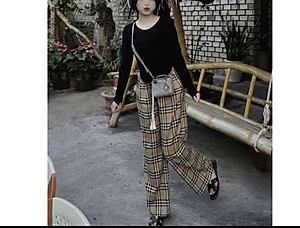 Quần suông kẻ, hàng quảng châu, chất vải mềm mịn, Quần ống rộng kiểu dáng trẻ trung, phù hợp nhiều lứa tuổi, từ 40-65kg