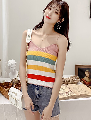 Áo Kiểu Nữ Áo Len Nữ Hai Dây Sọc Ngang Dễ Thương ALN021 MayHomes Ôm Thân Xinh Xắn