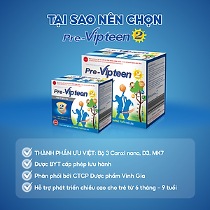 Cốm Pre-Vipteen 2 Bổ Sung Canxi Tăng Chiều Cao, Tăng Sức Đề Kháng Phát Triển Thể Lực Cho Trẻ Hộp 20 Gói