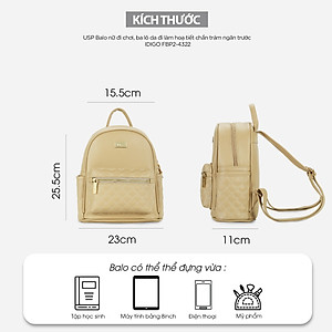 Balo da nữ đi chơi, ba lô công sở họa tiết chần trám ngăn trước IDIGO FBP2 - 4322