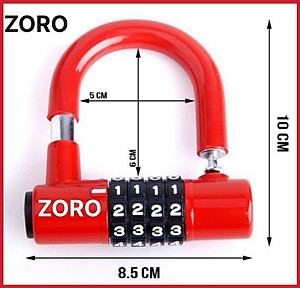 Ổ khóa mật mã 4 số ZORO dạng chữ U - màu đỏ - thay đổi mật mã theo ý muốn