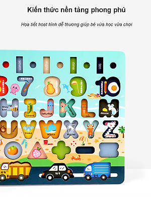 Đồ Chơi Gỗ, Bảng Gỗ Thông Minh 6IN1 Đồ Chơi Giúp Bé Phát Triển Trí Não Giáo Dục Theo Phương Pháp Montessori - Tặng Kèm 01 Tranh Ghép Bằng Gỗ