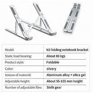 Giá Đỡ kim loại N3 cho laptop máy tính bảng hỗ trợ tản nhiệt và điều chỉnh góc máy hàng nhập khẩu