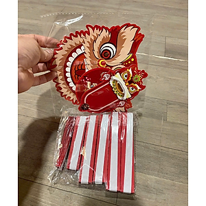 BỘ QUẠT GIẤY ĐỎ 6 CHIẾC – HÌNH ĐẦU LÂN TRANG TRÍ TẾT / TRUNG THU (khách tự ráp lại thành phẩm theo hình)