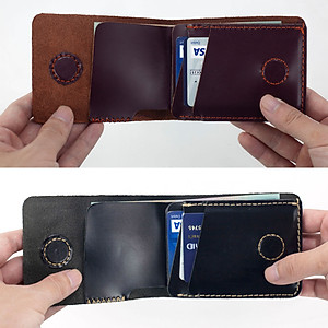 Ví sen 3 PLUS da bò Pullup V123, bóp mini nam nhỏ gọn hai màu đen và nâu, đường chỉ may tinh tế, đựng thẻ kẹp tiền tiện lợi, fullbox, thương hiệu Bụi leather chuyên đồ da thật