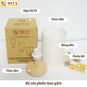 Đèn Ngủ Gỗ HUTA Light For Life G1 Chao Tròn Vintage Dễ Thương, Decor Trang Trí Phòng Ngủ, Điều Chỉnh Độ Sáng, Bóng Led Sáng Vàng Tiết Kiệm Điện