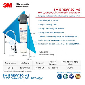 [SIÊU TỐC] Máy Lọc Nước 3M BREW120-MS Công nghệ NANO 3M, Không Dùng Điện - Hàng Chính Hãng 3M, Nhập Khẩu Mỹ