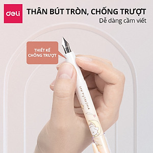 Bộ bút máy học sinh kèm ống mực xanh cao cấp tẩy được Deli, bút luyện viết chữ đẹp, họa tiết dễ thương có bút tẩy mực