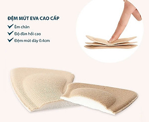 Bộ 2 cặp lót giày 4D bảo vệ gót chân và chống tuột gót giày (loại bầu) 1 CẶP KEM VÀ 1 CẶP ĐEN