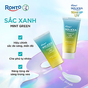 Kem chống nắng nâng tông Skin Aqua Tone up Mint Green cho da trắng có khuyết điểm đỏ, dạng tinh chất Sunplay Skin Aqua Tone Up UV Essence Mint Green SPF 50+ PA++++ 50g