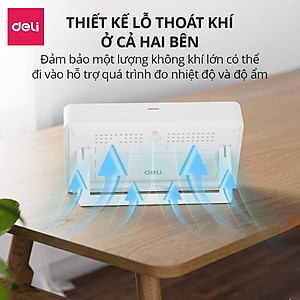 Nhiệt ẩm kế, nhiệt kế phòng Deli đồng hồ xem giờ có báo thức đo nhiệt độ phòng, độ ẩm phòng ngủ cho bé chính xác