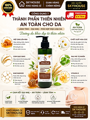 Kem dưỡng trắng da thiên nhiên độc quyền WHITENING BODY CREAM DHERBAL chai 250ml kem chống nắng toàn thân chính hãng