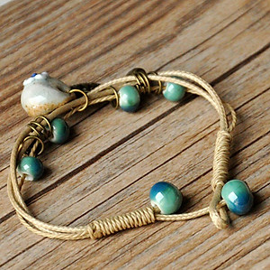 Vòng tay gốm hạt truyền thống giỏ hoa VGOM46