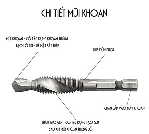 Bộ 6 Mũi Khoan Taro HSS 4341 Tạo Ren Cao Cấp, giúp tiết kiệm thời gian thi công, tiết kiệm chi phí siêu tiện lợi. M3, M4, M5, M6, M8, M10 