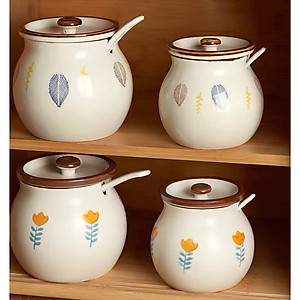 HŨ ( ÂU ) 1200ML BẰNG SỨ ĐỰNG MỠ, THỐ SỨ ĐỰNG GIA VỊ, CÓ NẮP + THÌA, CHỊU NHIỆT CAO, HŨ MUỐI DƯA HỌA TIẾT HOA LÁ XINH - HÀNG CHÍNH HÃNG MINIIN