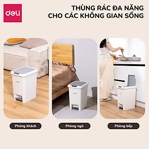 Thùng rác đạp 10,15L mở 2 cách có kẹp túi Deli Thùng rác nắp bật nhấn nút sọt rác phòng khách phòng ngủ