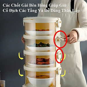 Lồng Bàn Đa Tầng, Khay Hộp Đậy Thức Ăn 5 Tầng MẪU CÓ TAY CẦM - Giữ Nhiệt Chống Bụi Côn Trùng Tiện Dụng, khay đậy thực phẩm hộp đựng thức ăn LOẠI LẮP SẴN