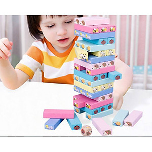 Bộ đồ chơi rút gỗ thông minh, phát triển trí tuệ cho bé Wood toys 51 thanh  kèm 1 xúc xắc – Tặng sét 102 Chữ Cái Alphabet gỗ mộc
