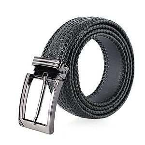 Dây nịt nam Huy Hoàng da cá sấu đan viền 3,5P đầu kim màu đen HT4276